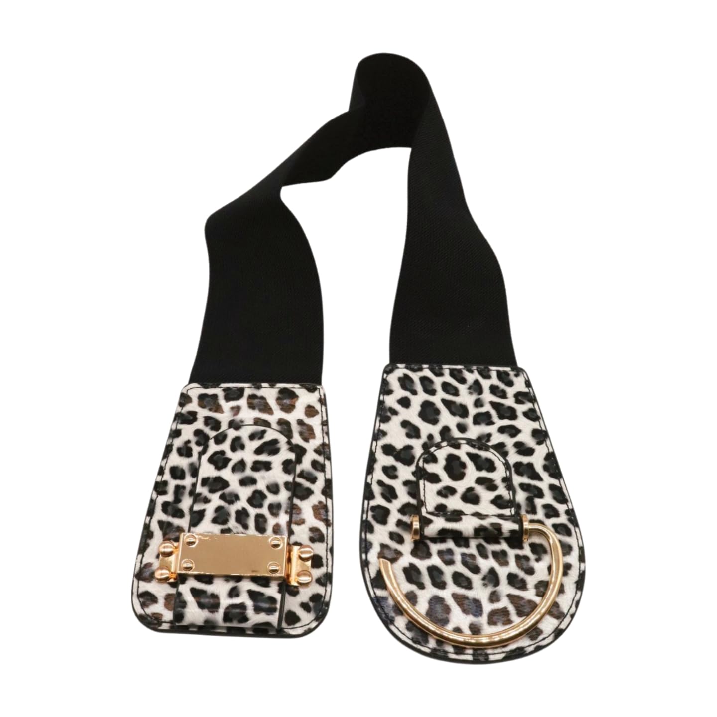 Women Leopard Elastic Wide Belt - Hip High Waist Gold Hook Buckle Animal Print Size L - XL