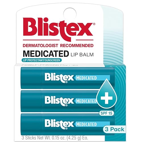 Blistex Medicated Lip Balm, 0.15 Ounce, 3 Count (Pack of 1) Prevent Dryness & Chapping, SPF 15 Sun Protection, Seals in Moisture, Hydrating Lip Balm