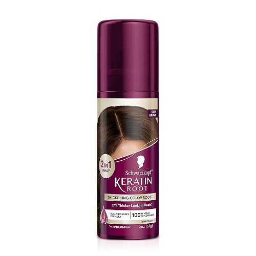 Schwarzkopf Keratin Root Temporary Hair Color Spray, Dark Brown, Instant Gray Coverage, Thicker, Fuller-Looking Roots, Easy-to-Use, No Ammonia, Low