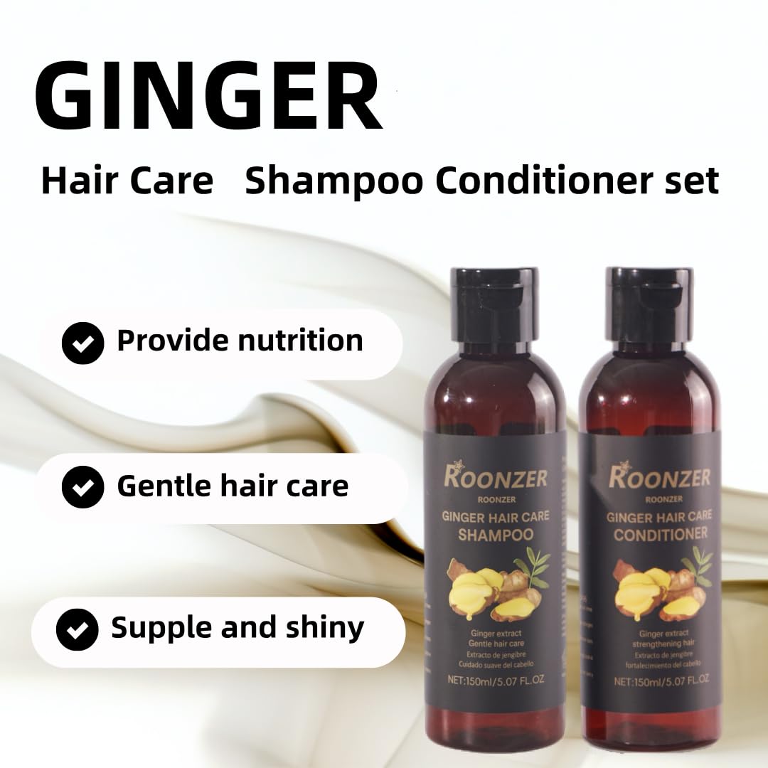 ROONZER Ginger Shampoo & Conditioner Set | Deep Cleanser + Intense Hydration | Strengthening & Frizz-Free Formula for All Hair Types 150ml 2pcs