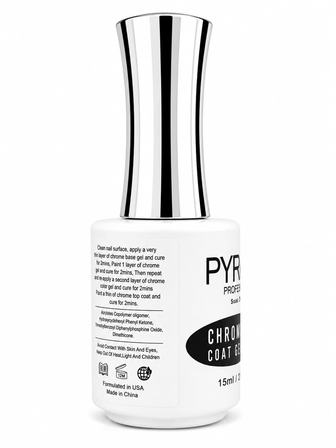 Pyramid Professional Gel Soak Off UV/LED Gel Top Base Coat Nail Polish Manicure Lacquer Matte Velvet Chrome Rubber Base (Chrome Base 0.5oz) Beauty & Personal Care PYRMID