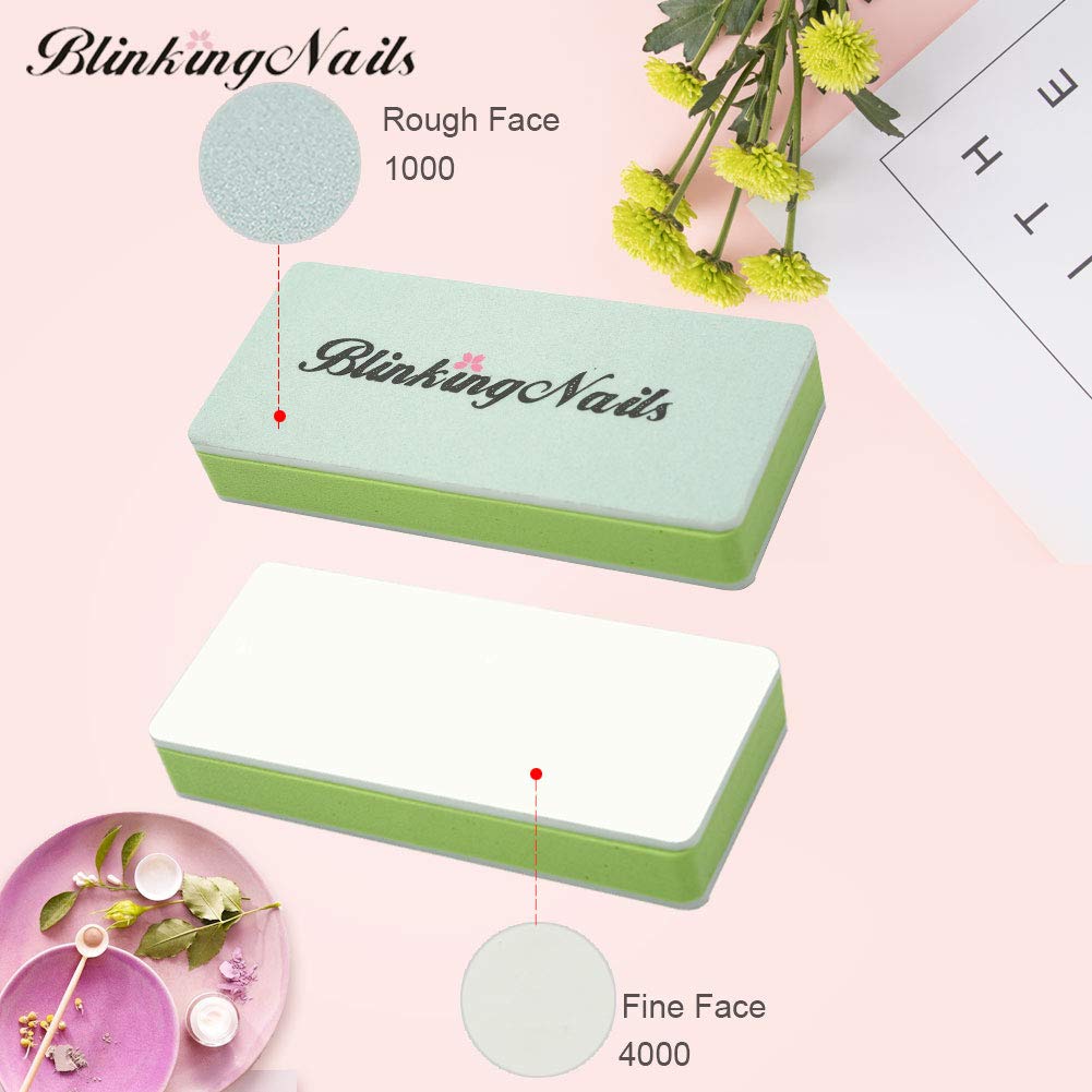 BlinkingNails Nail Buffer File with Double Sides Professional Nail Polishing Block 1000/4000 Grit Shiner Manicure Nail Art Tools for Natural Nails