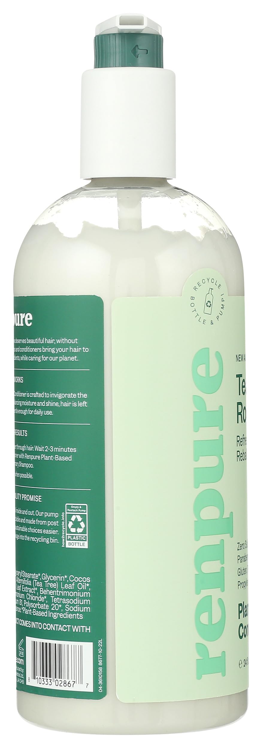 Renpure Plant Based Tea Tree and Rosemary Refresh and Rebalance Conditioner - Soothes Dry Scalp - Delivers Moisture and Shine - Gentle Formula - Dye