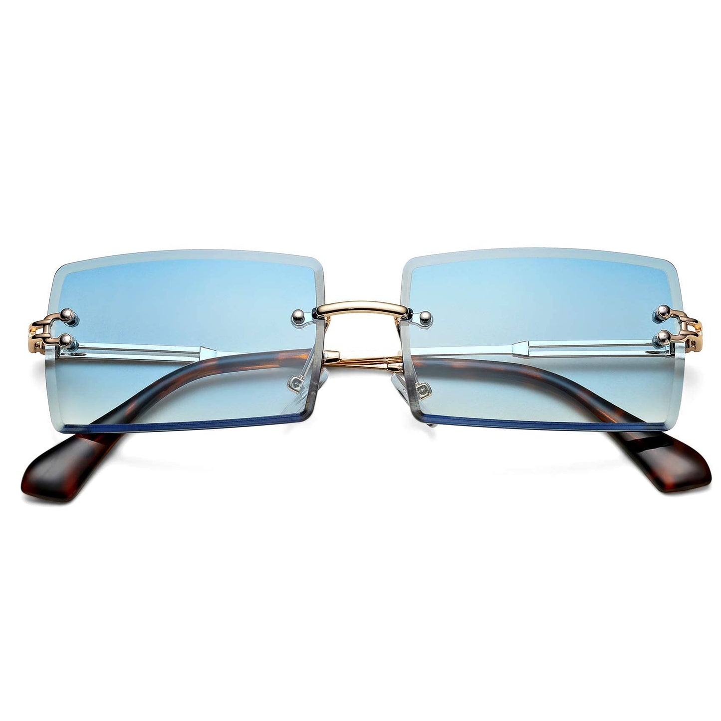 Hycredi Rectangle Sunglasses for Men/Women Small Rimless Square Shade Eyewear (Blue)