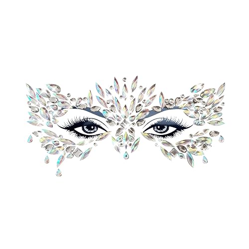 Neva Nude Chickadee Masquerade Clear Iridescent Face Crystal Sticker - Face Gems for Carnivals, Halloween, Festivals, Raves, & Parties | Medical Grade