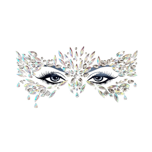 Neva Nude Chickadee Masquerade Clear Iridescent Face Crystal Sticker - Face Gems for Carnivals, Halloween, Festivals, Raves, & Parties | Medical Grade