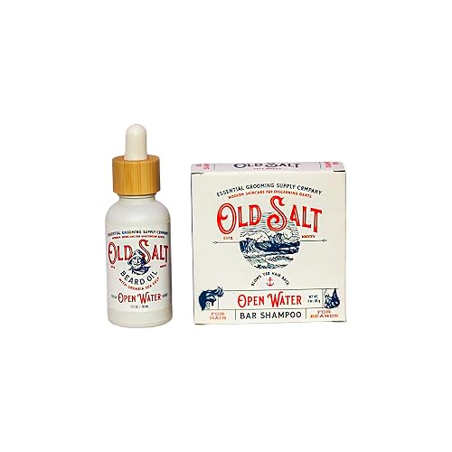 Open Water Beard Oil and Bar Shampoo Set - Old Salt Grooming Supply - Sea Moss Scent, For Hair and Beard Care, Natural, Handcrafted, No Harsh