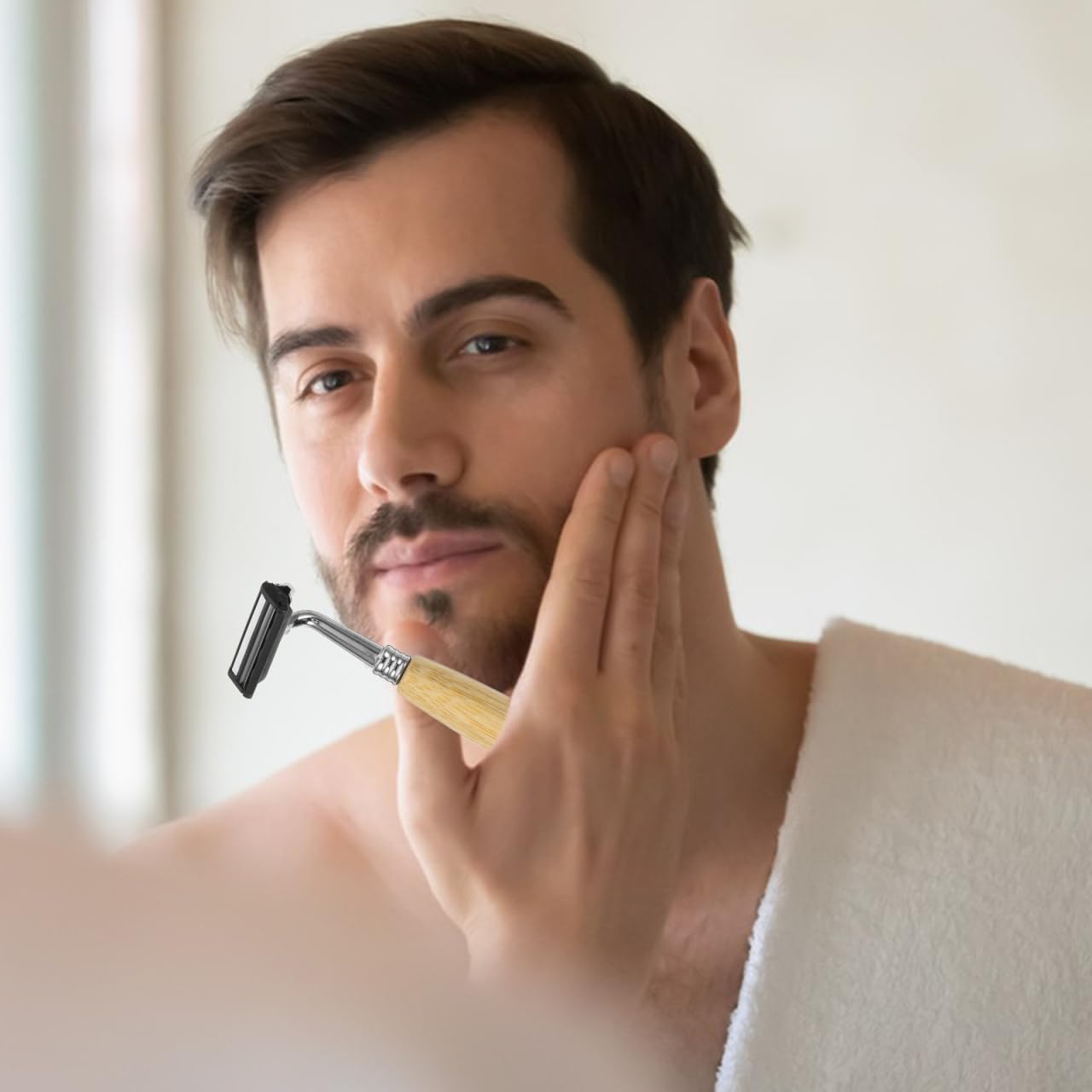 4Pcs Bamboo Single Blade Razors Double Edge Safety Razor Eco-Friendly Handmade Long Natural Bamboo Handle Stainless Steel Safety Shaving Men's Shaving Beauty and Personal Care NULYLU