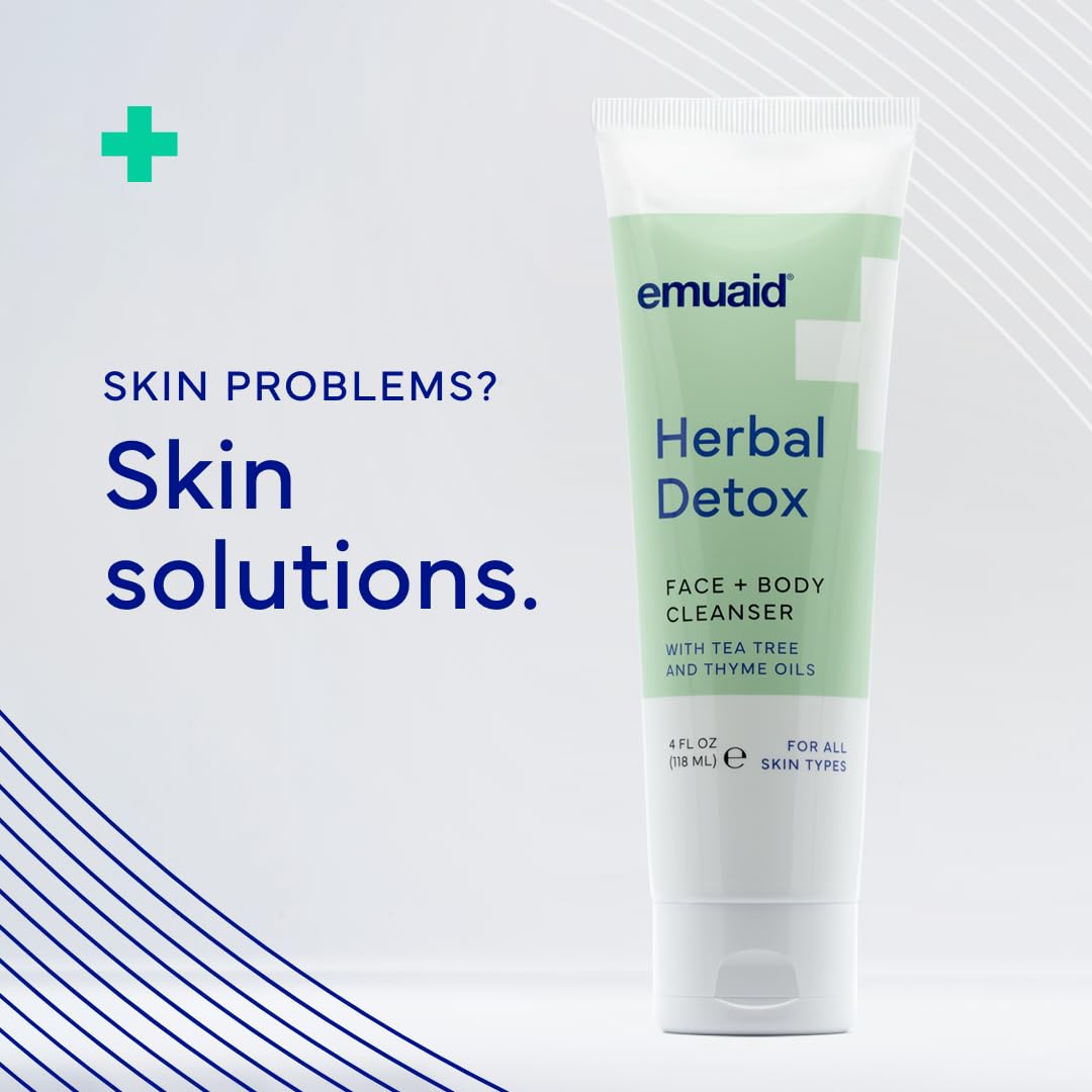 emuaid® Herbal Detox™ Face + Body Cleanser, Lightweight Botanical Foaming Gel with Tea Tree Oil + Thyme Oil, Gentle Skin Cleanser & Facial Wash