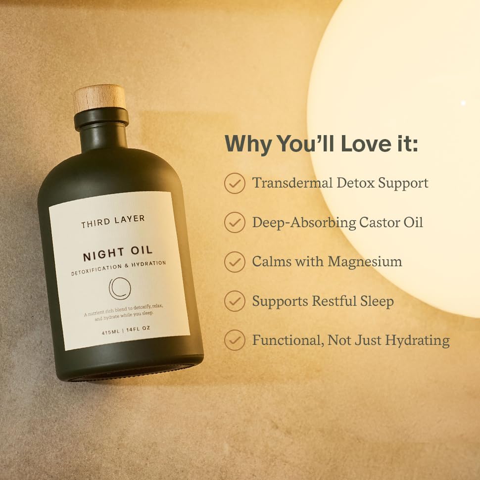 Third Layer Castor Oil Body Oil - 100% Organic, Cold-Pressed, Hexane-Free with Magnesium & Frankincense for Skin Hydration & Evening Self-Care, Night Beauty and Personal Care Third Layer