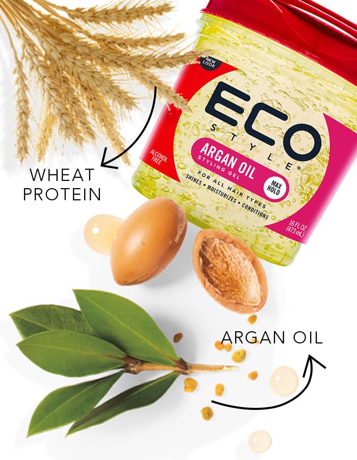 Ecoco Eco Style Gel - Argan Oil - 100% Pure Olive Oil - Promotes Healthy Hair - Nourishes And Repairs Hair - Long-Lasting Shine - 10/10 Maximum Hold
