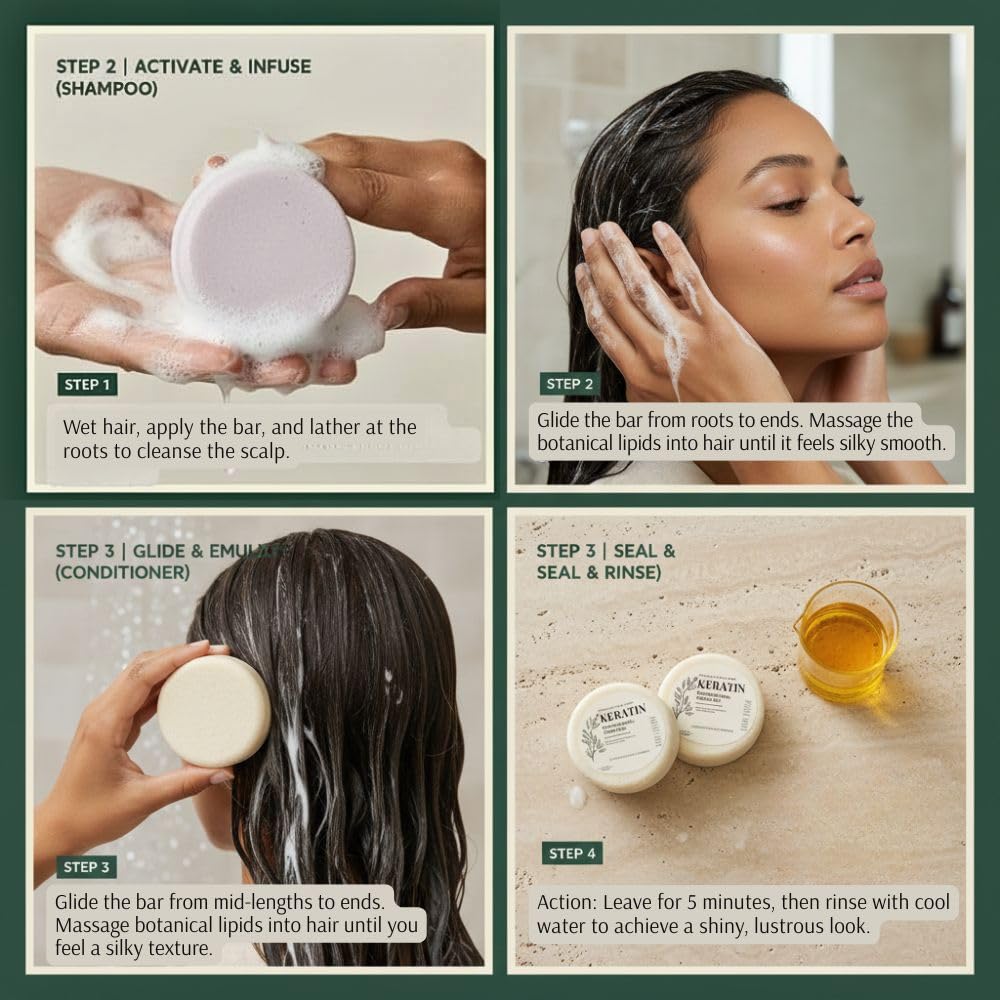 Nature Skin Shop Keratin Shampoo and Conditioner Bar Set - Intense Repair, Hydration & Frizz Control - Sulfate-Free, Vegan, Eco-Friendly Solid Hair