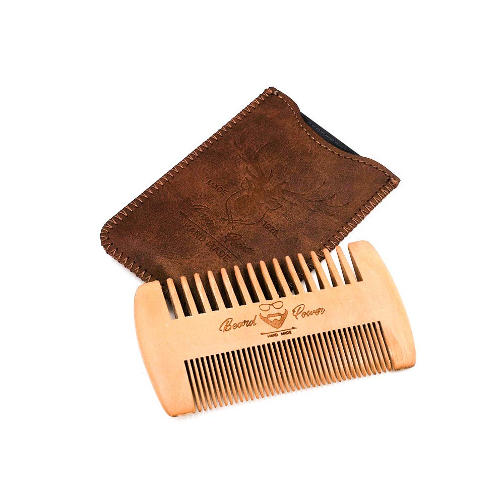 Menesia Wooden Comb with Durable Case - Fine & Coarse Teeth, Pocket Comb for Beards, Mustaches & Hair, Brown Deer Design