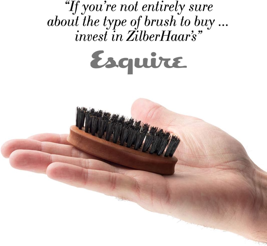 ZilberHaar - Pocket Mustache and Beard Brush - Soft Boar Bristles and Pearwood - Perfect Grooming Tool for Men - Relieves Itch, Works with all Beard