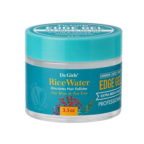 Dr. Girls Rice Water Edge Gel - Extra Mega Hold for Cornrows, Locs & Twists with Biotin, Castor Oil 3.5oz (Sea Moss+ Tea Tree)