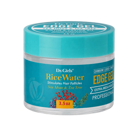 Dr. Girls Rice Water Edge Gel - Extra Mega Hold for Cornrows, Locs & Twists with Biotin, Castor Oil 3.5oz (Sea Moss+ Tea Tree)