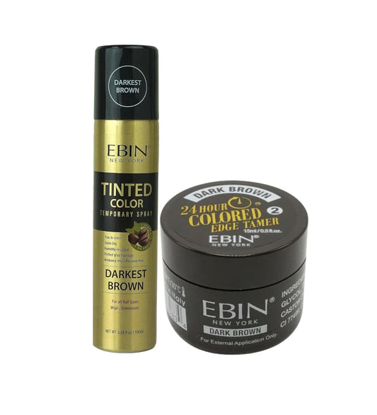 EBIN NEW YORK Ebin Edge Control - Tinted Color Temporary Spray 3.38OZ Darkest Brown Bundle with 24 Hour Colored Edge Tamer Dark Brown Precision