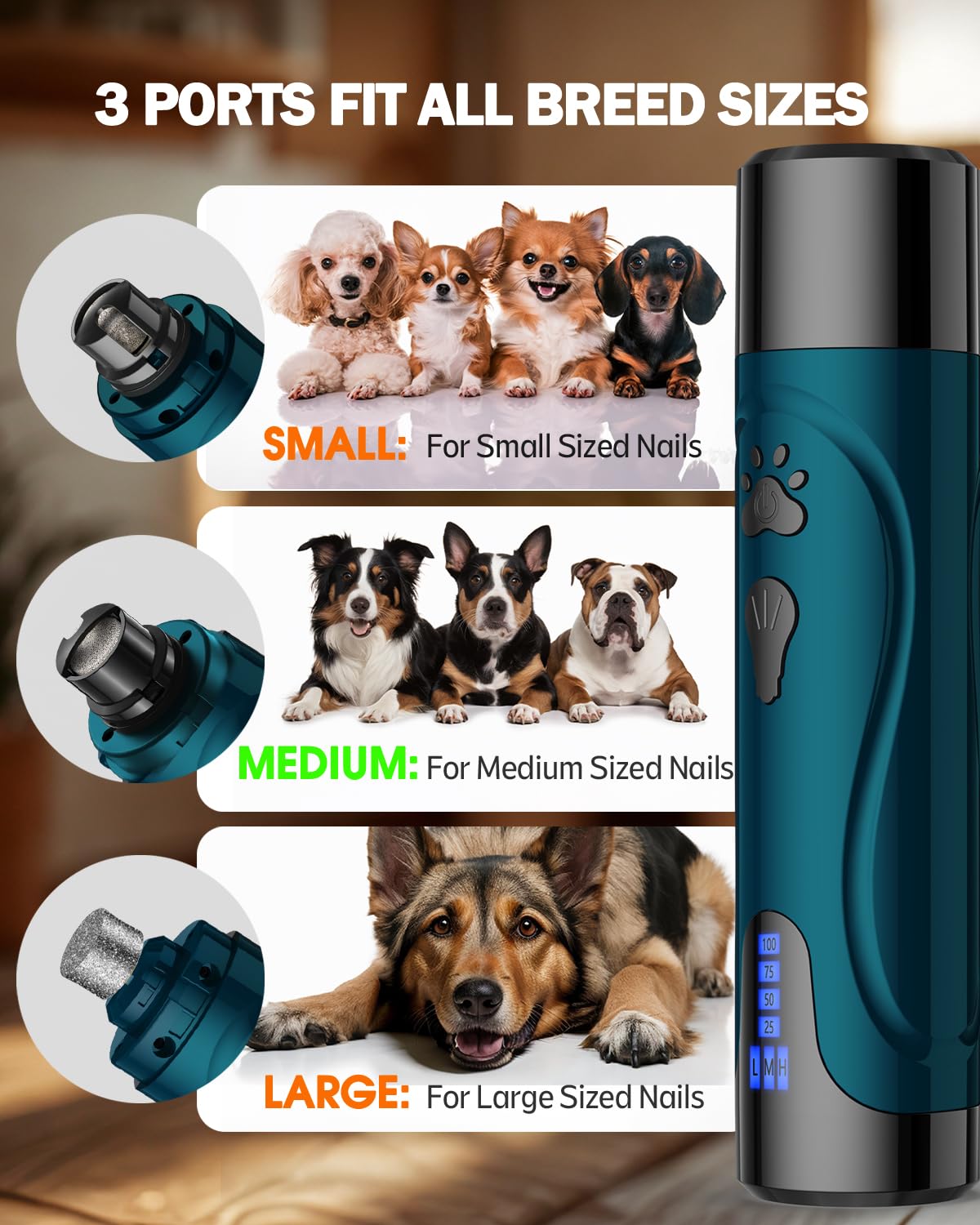 Dog Nail Trimmers and Dog Nail Clippers Kit, Whisper Quiet Electric Grinder with Light, for Small, Medium, Large Dogs, Cats Toenail Grooming, 3 Speed