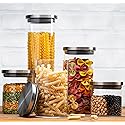 Set of 5 Glass Kitchen Canisters with Airtight Stainless-Steel Lid - Dishwasher Safe, Storage Jars for Kitchen, Bathroom & Pantry Organization, Ideal…