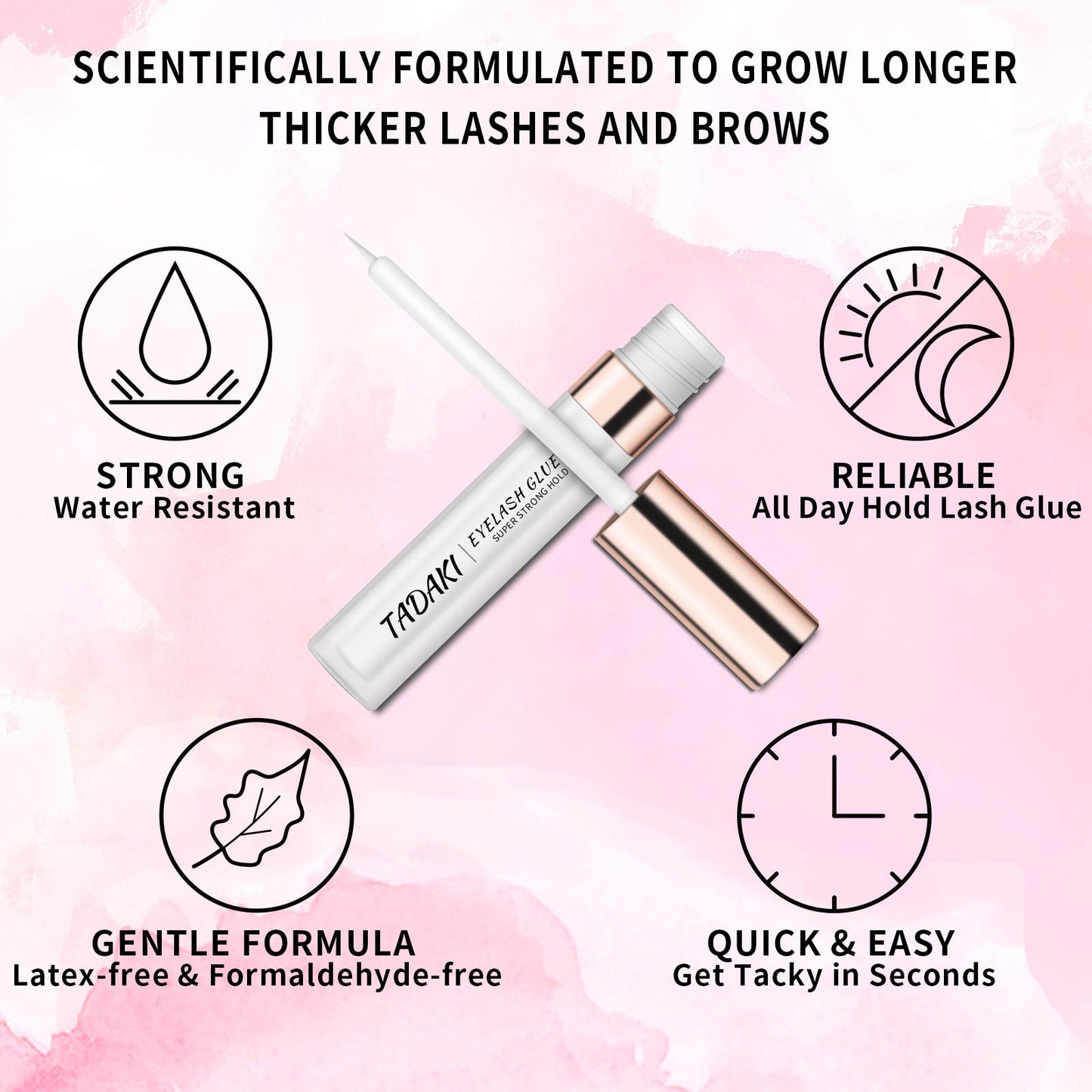 Tadaki Eyelashes Adhesive with Waterproof HoldClearLatex-Free, Professional Hypoallergenic Glue for Sensitive Eye, Suitable for False Lash, Mink Lash