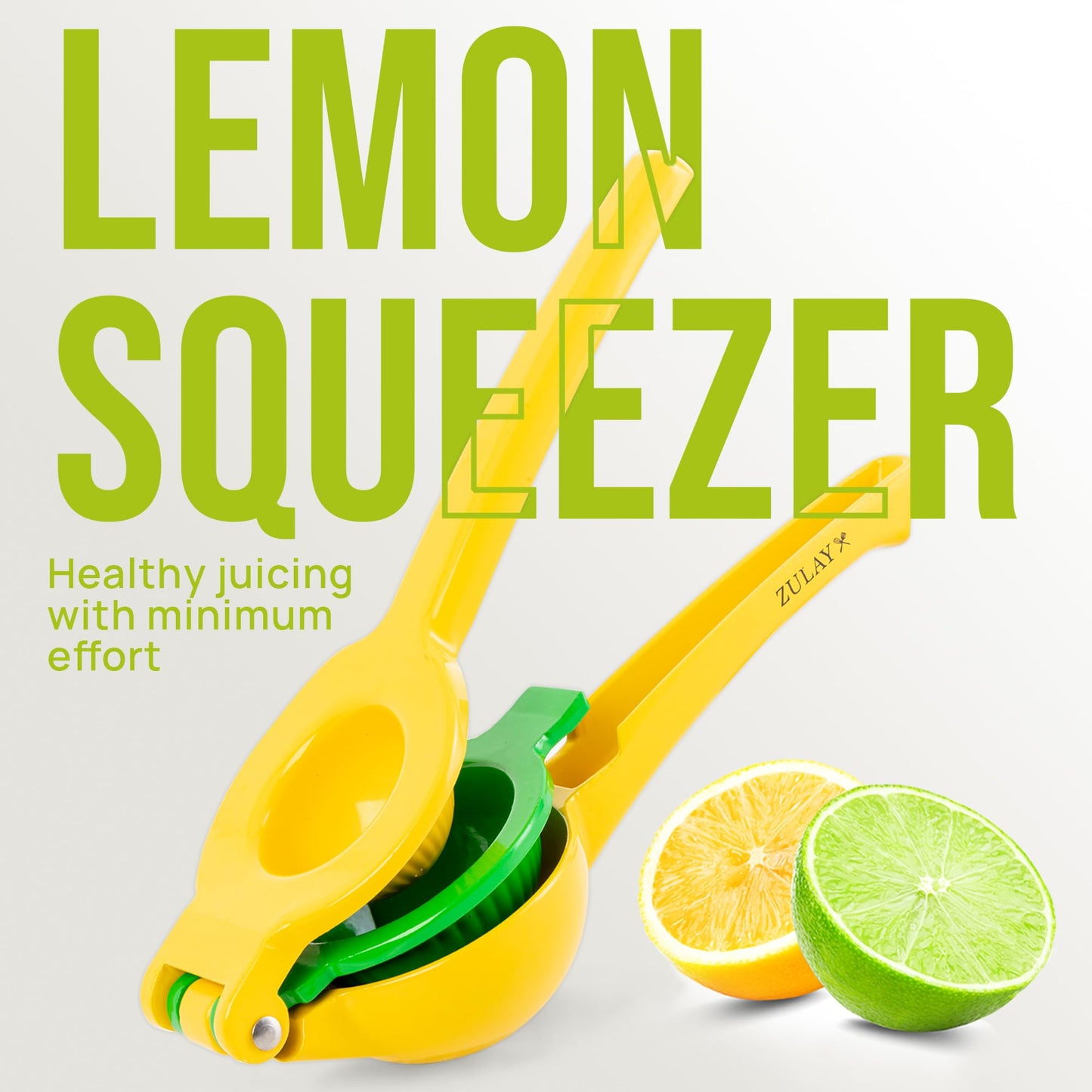 Zulay Kitchen 2-in-1 Lemon Squeezer – Heavy-Duty Hand Juicer for Max Extraction, Easy-Clean Manual Citrus Press, Yellow/Green