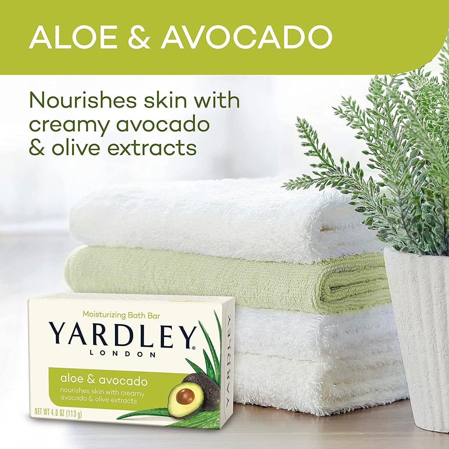 Yardley London Aloe and Avocado Naturally Moisturizing Bath Bar 4.0 oz (Pack of 3).