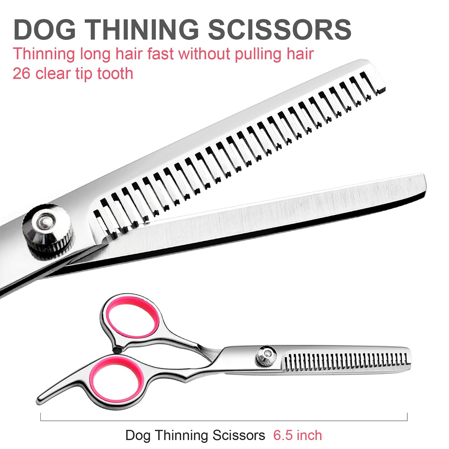 FAIGEO Dog Grooming Kit with Safety Round Tips Stainless Steel Professional Dog Shears Set - Thinning, Curved Scissors and Comb for Cat Pet