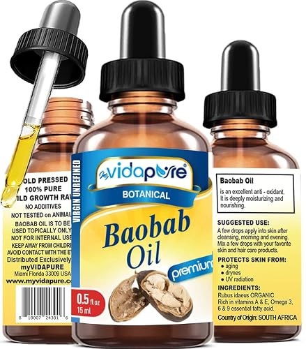 MYVIDAPURE 100% Pure BAOBAB OIL WILD GROWTH RAW for Skin, Hair, Lip and Nail Care. (0.5 Fl Oz)
