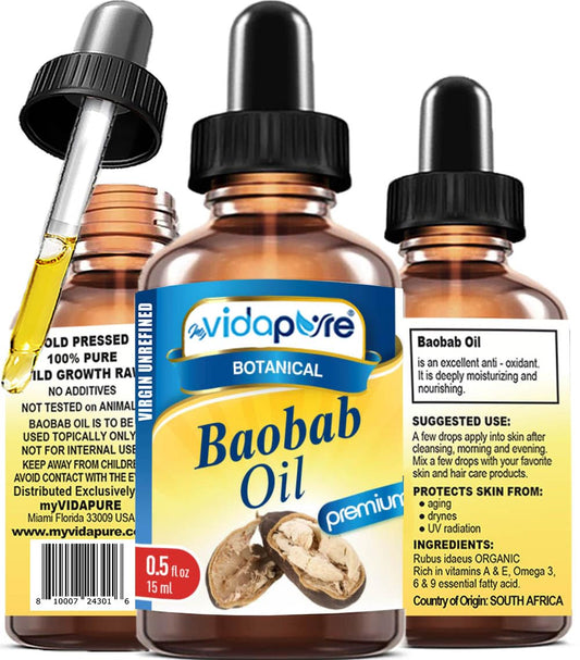 MYVIDAPURE 100% Pure BAOBAB OIL WILD GROWTH RAW for Skin, Hair, Lip and Nail Care. (0.5 Fl Oz)