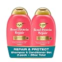 OGX Repair + Protect Bond Protein Repair Shampoo and Conditioner Set, targets damaged areas for bond protection, sulfate-free, hydrating care