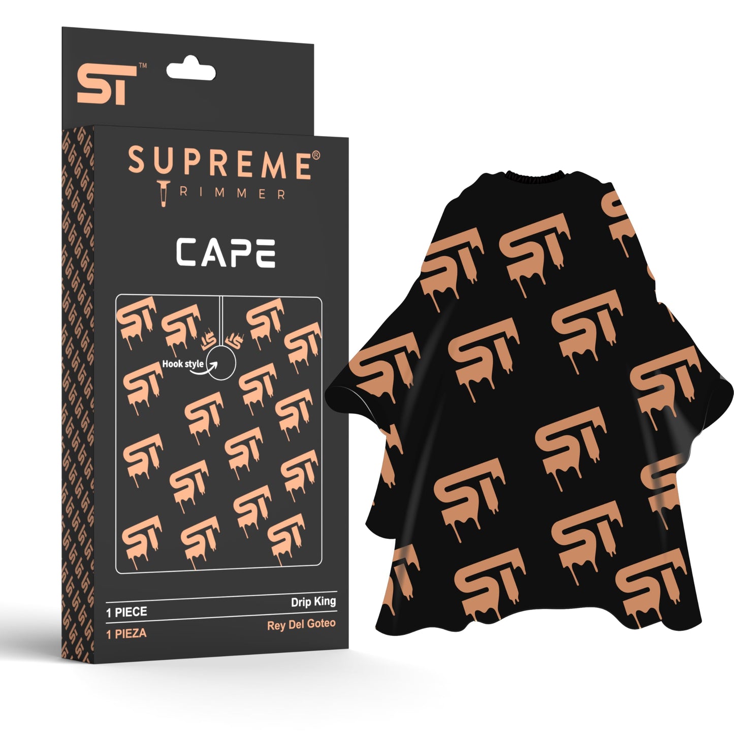 Supreme Trimmer Premium Barber Cape | Professional Hair Stylist Waterproof, Hook Closure Cape; Salon, Barber, or Home Use | Drip King