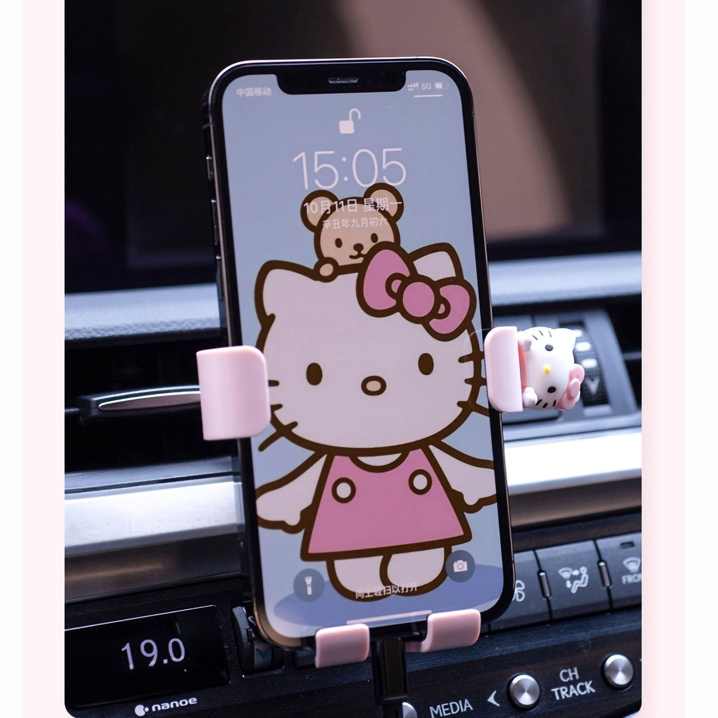 Kawaii Kitty Pink Air Vent Car Mount, Hands Free Cell Phone Holder for Car, Cute Kitty car Accessories, Clamp Cradle, Compatible with All iPhone…