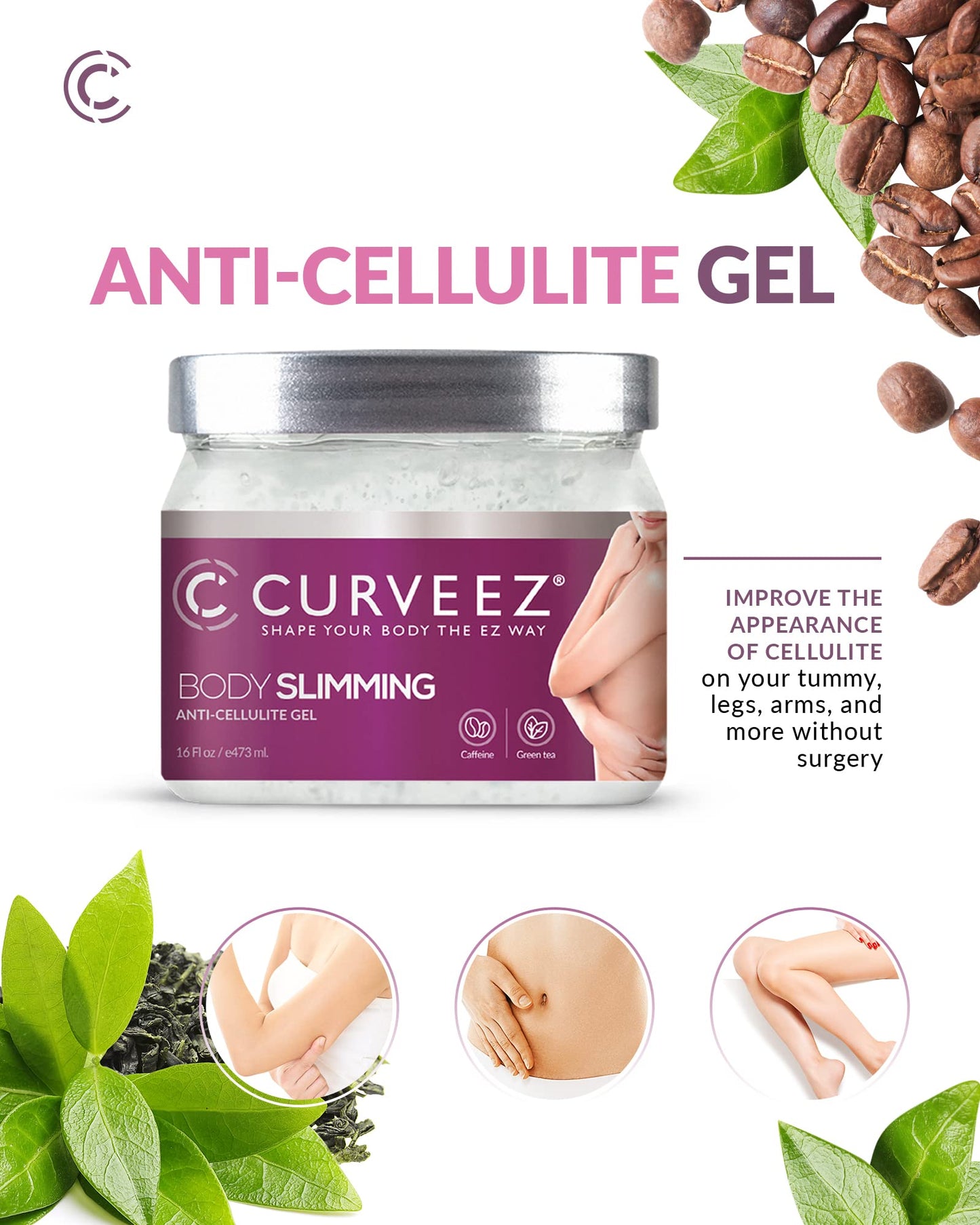 Curveez Slimming Cream, Navel Arm Leg Belly Fat Burning Cream, Weight Loss Skin Firming Moisturizing Massage Gel for Cellulite, Soothing, Relaxing