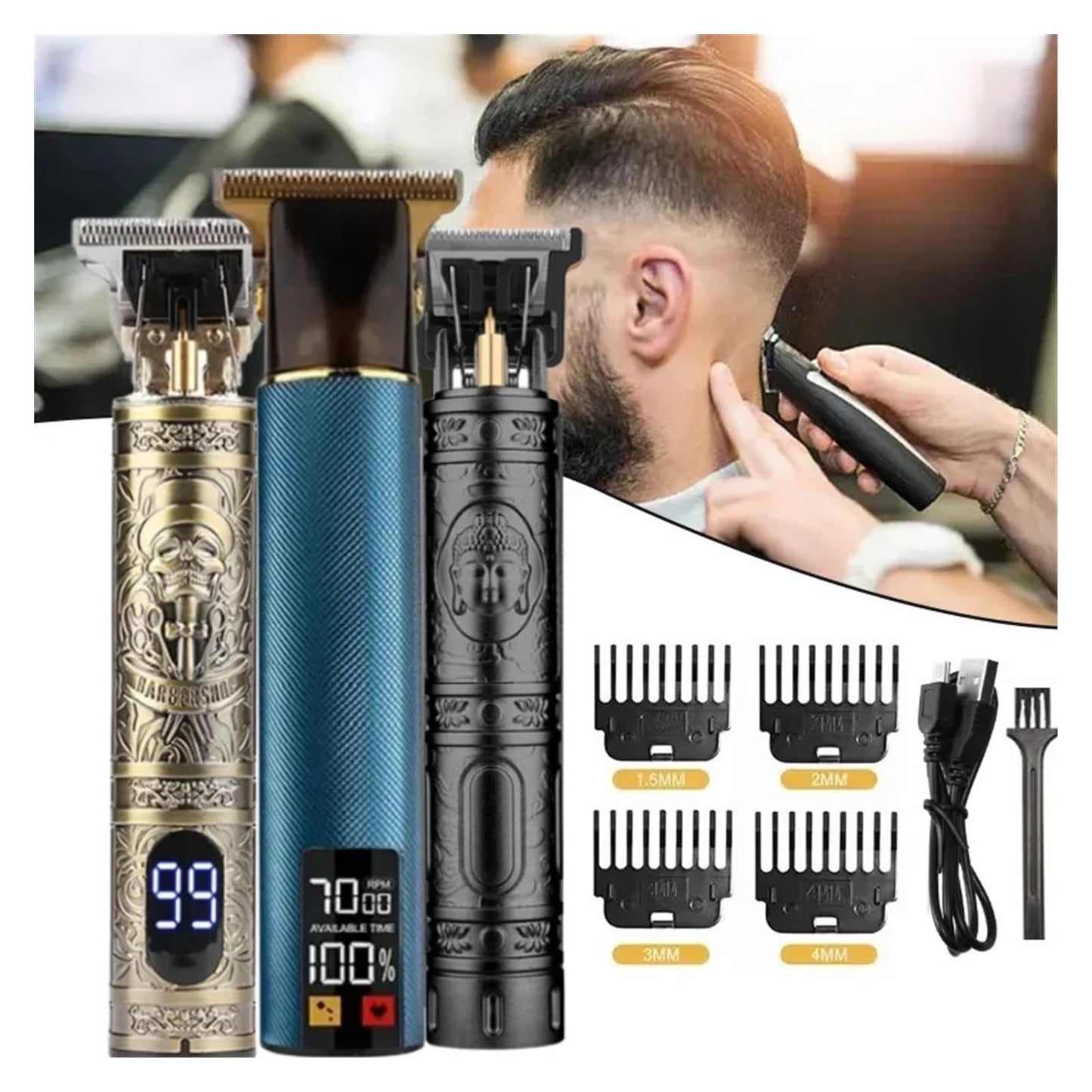 Razors Professional Hair Trimmer Rechargeable Hair Cutting Machine for Men LCD Vintage Hair Beard Trimmer Electric Clippers Barber(Buddha) Beauty and Personal Care EWKYLSEM