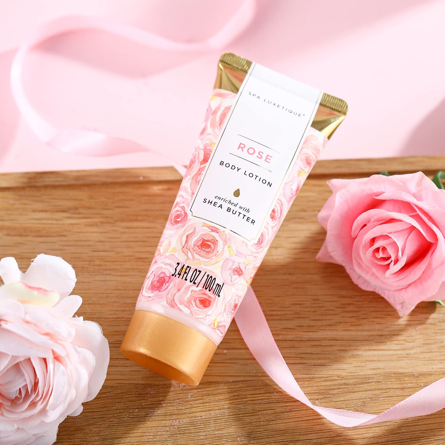 spa luxetique Gift Set For Women, Bath Sets for Women Gift, 8 Pcs Rose Spa Basket Includes Bubble Bath, Shower Gel, Body Lotion, Mom Birthday Gifts