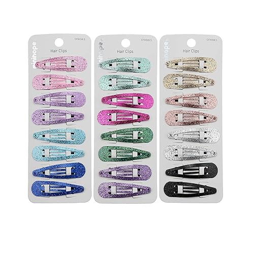 minihope snap hair clips for women, .snap clips for grils,Surface metal flash powder,5cm,24 Count (Pack of 1)…