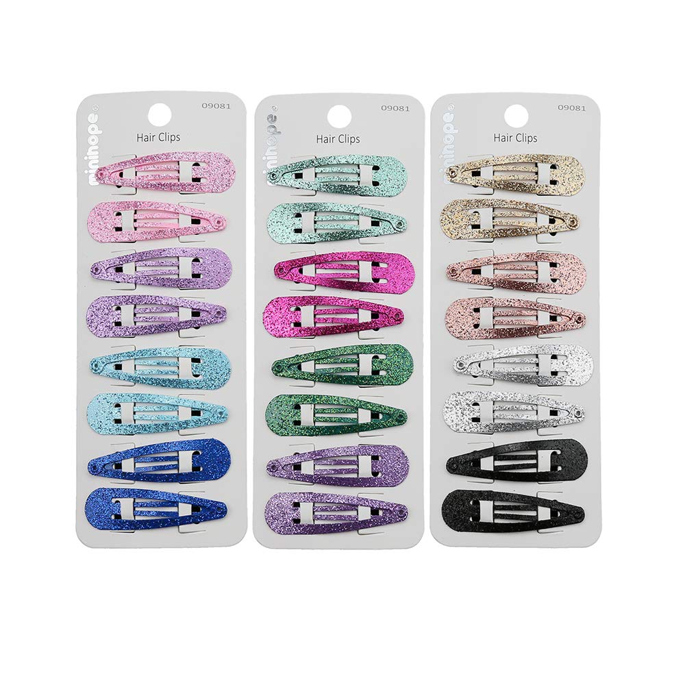 minihope snap hair clips for women, .snap clips for grils,Surface metal flash powder,5cm,24 Count (Pack of 1)…