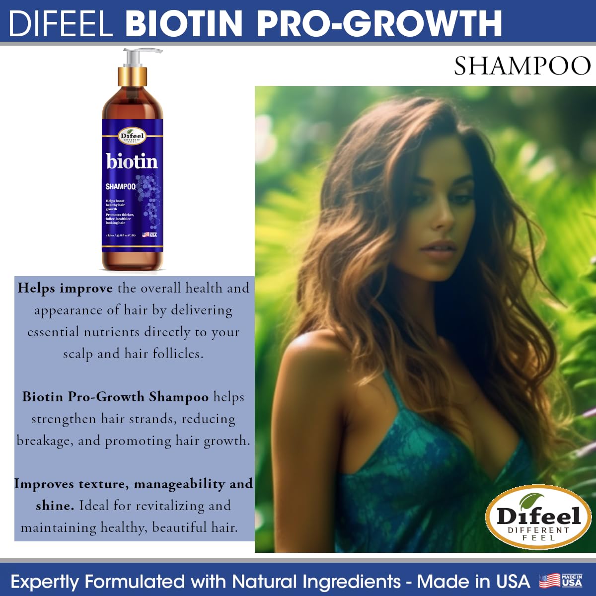 Difeel Elevated Biotin Shampoo & Conditioner LARGE 33.8oz 2-PC Gift Set - Shampoo and Conditioner for Thinning Hair and Hair Loss, Sulfate Free
