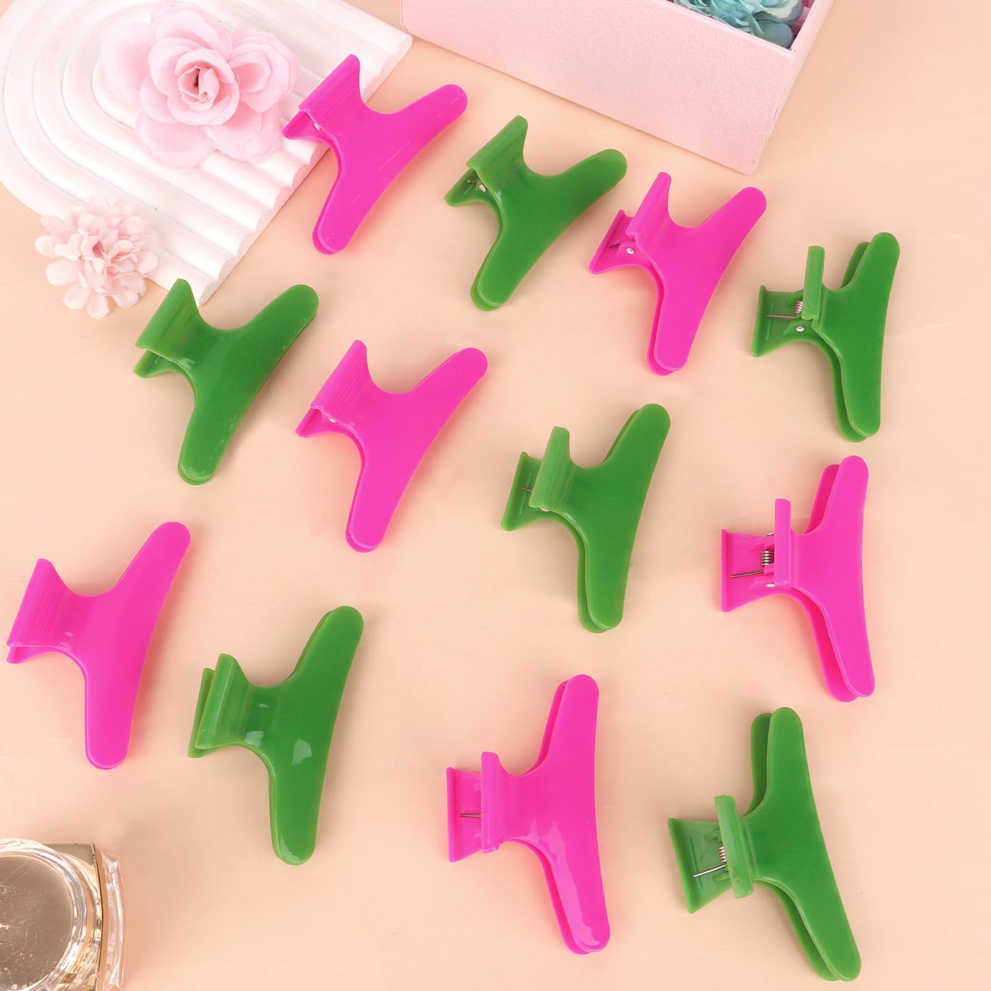 BAHABY Hair Clips for Styling Sectioning 12 Pack Green Hot Pink Butterfly Clamps Hair Claw Clips Pro Salon Hair Clips for Styling, Sectioning, Cutting Beauty and Personal Care BAHABY