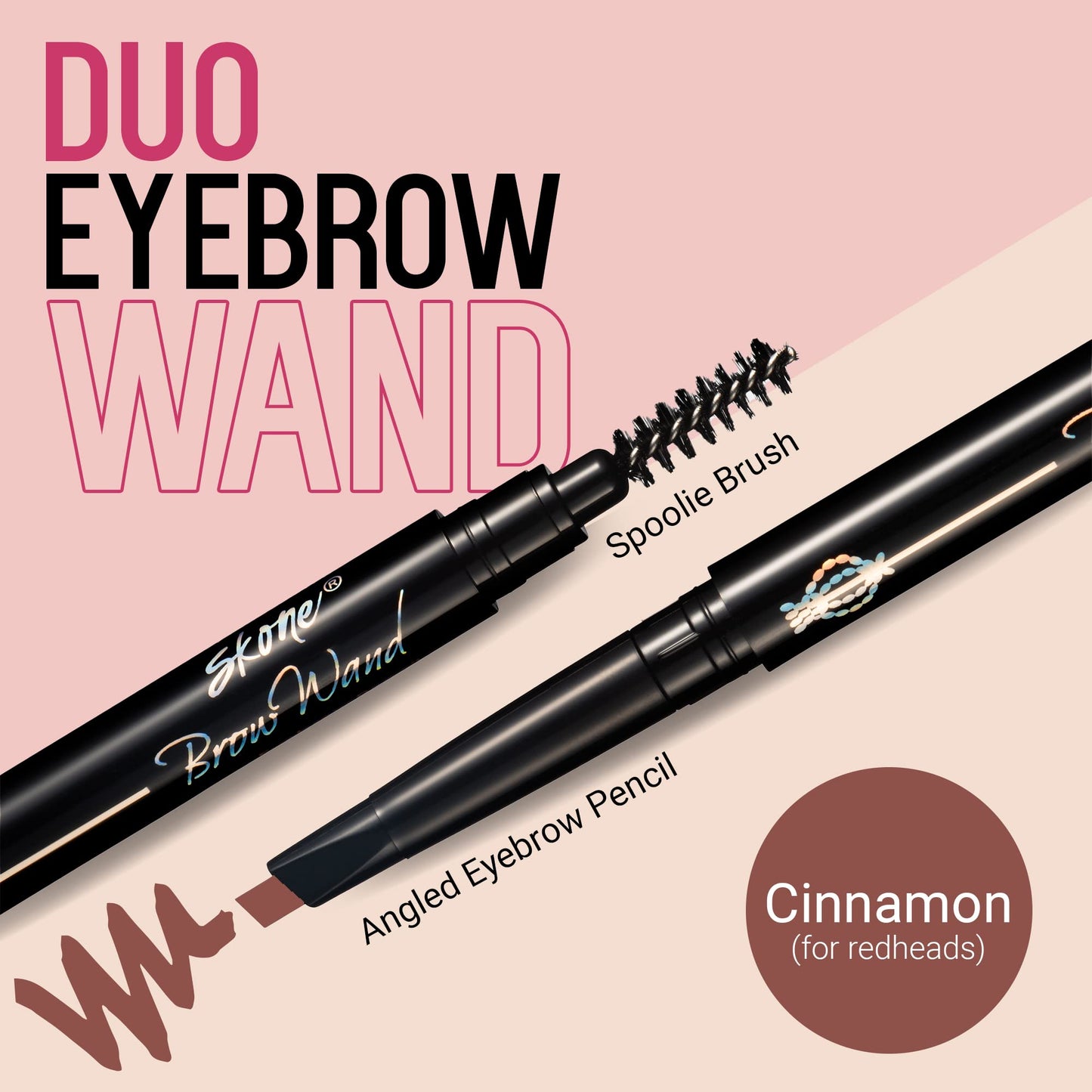 Skone Cosmetics The Original Brow Wand Eyebrow Pencil with Brush - Dual-Sided Retractable Waterproof Long-Lasting Brown Eye Brow Pencils for Women