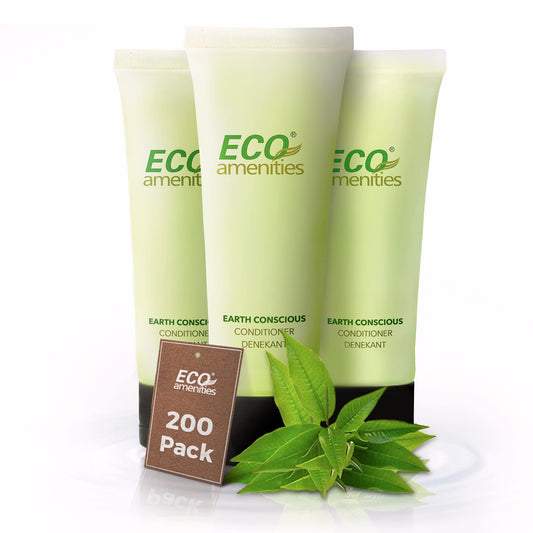 ECO AMENITIES Travel Size Conditioner - 200 PACK, 30mL, 1 oz Hotel Conditioner Bulk Supplies for Guests - Green Tea Scent Eco Conditioner, Mini