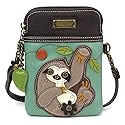 CHALA Wilderness Animal Collection Cell Phone Crossbody Purse-Women PU Leather/Canvas Multicolor Handbag with Adjustable Strap - Sloth - teal