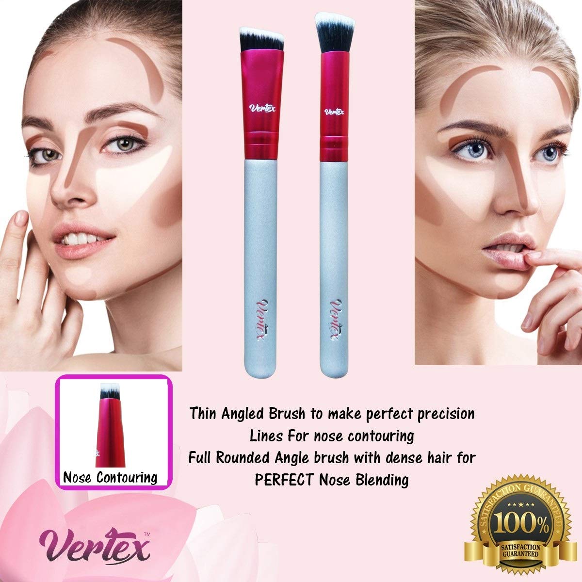 Nose Contour Brush Contouring Makeup Brush Set - Sculpting Blending Real Brush Hair Angled Blush Techniques Dramatic Cheekbones Highlighting Bronzer