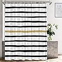 Shrahala Black White and Gold Decorative Shower Curtain, Black and White Geometric Abstract Ink Drawing Shower Curtain for Shower Stall Bathroom…