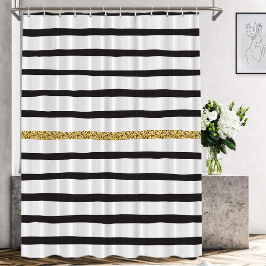 Shrahala Black White and Gold Decorative Shower Curtain, Black and White Geometric Abstract Ink Drawing Shower Curtain for Shower Stall Bathroom…