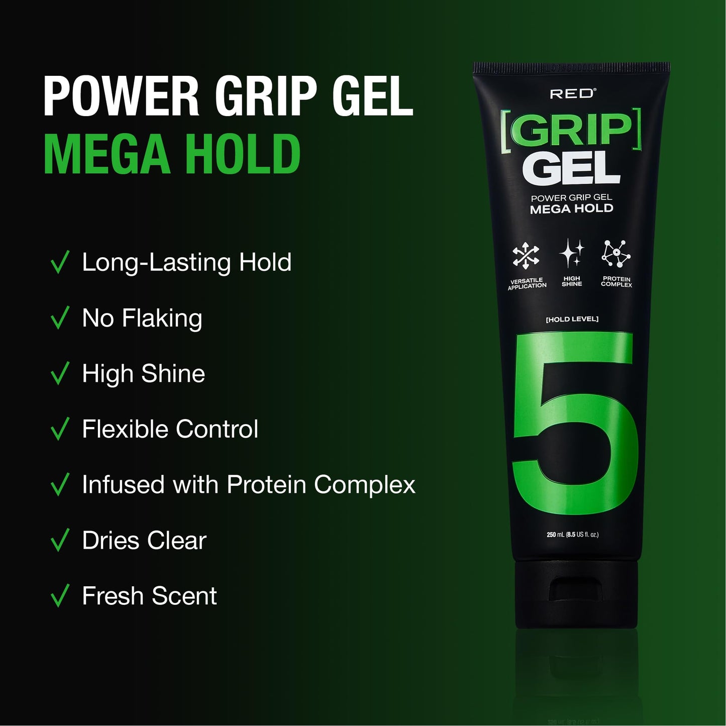 Red by Kiss Power Grip Gel - Long-Lasting Hold, Frizz-Free, High Shine, Protein Complex, Edge Control & Curl Definition (Mega Hold, 8.5 oz)