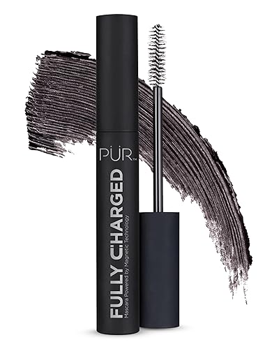 PÜR MINERALS Fully Charged Mascara for Eye Lash Volume & Length (Black) - Travel Size Thickening, Volumizing, & Lengthening Mascara Powered