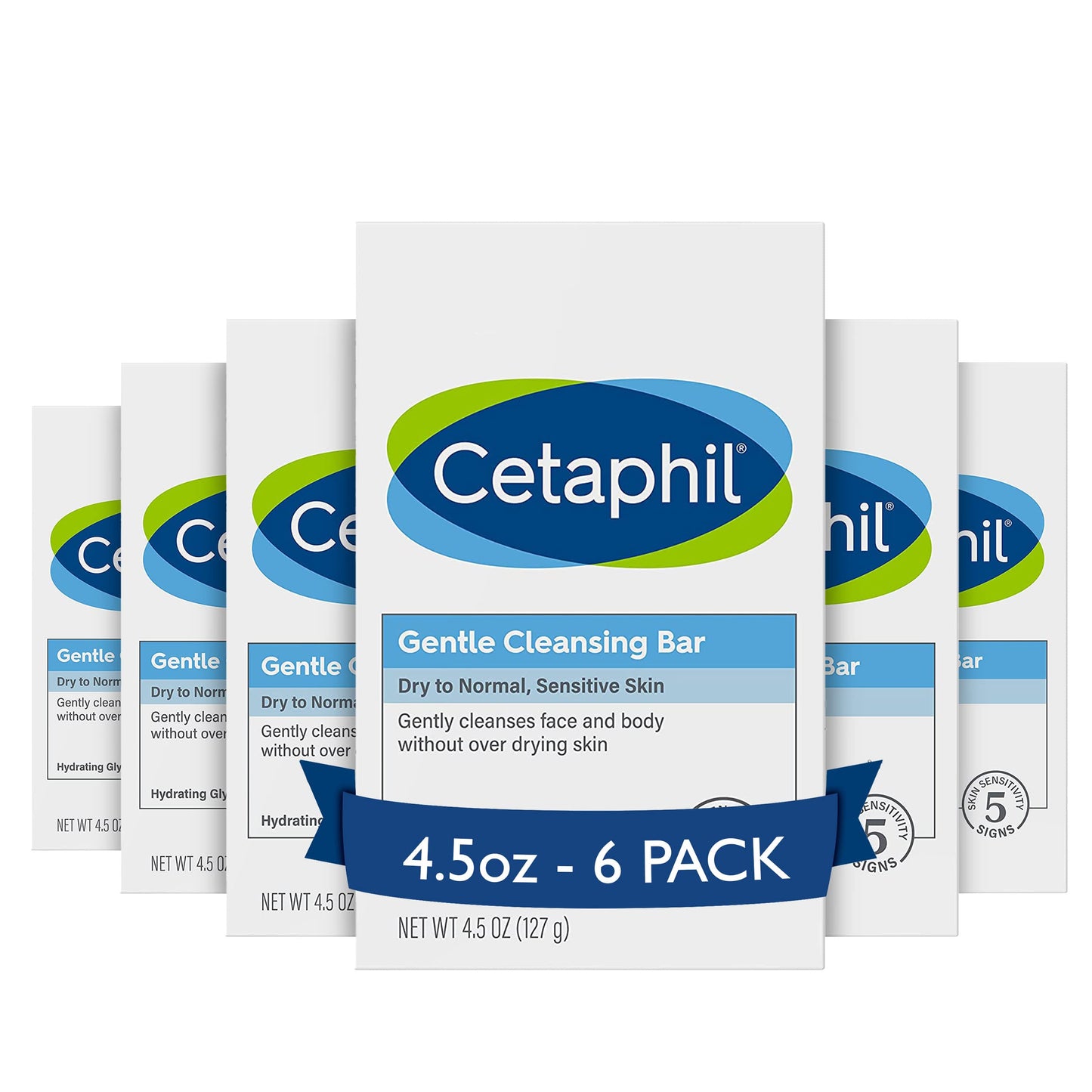 Cetaphil Gentle Cleansing Face and Body Bar, 4.5 oz Bar (Pack of 6), Nourishing Cleanser Bar For Dry, Sensitive Skin, Non-Comedogenic, (Packaging May