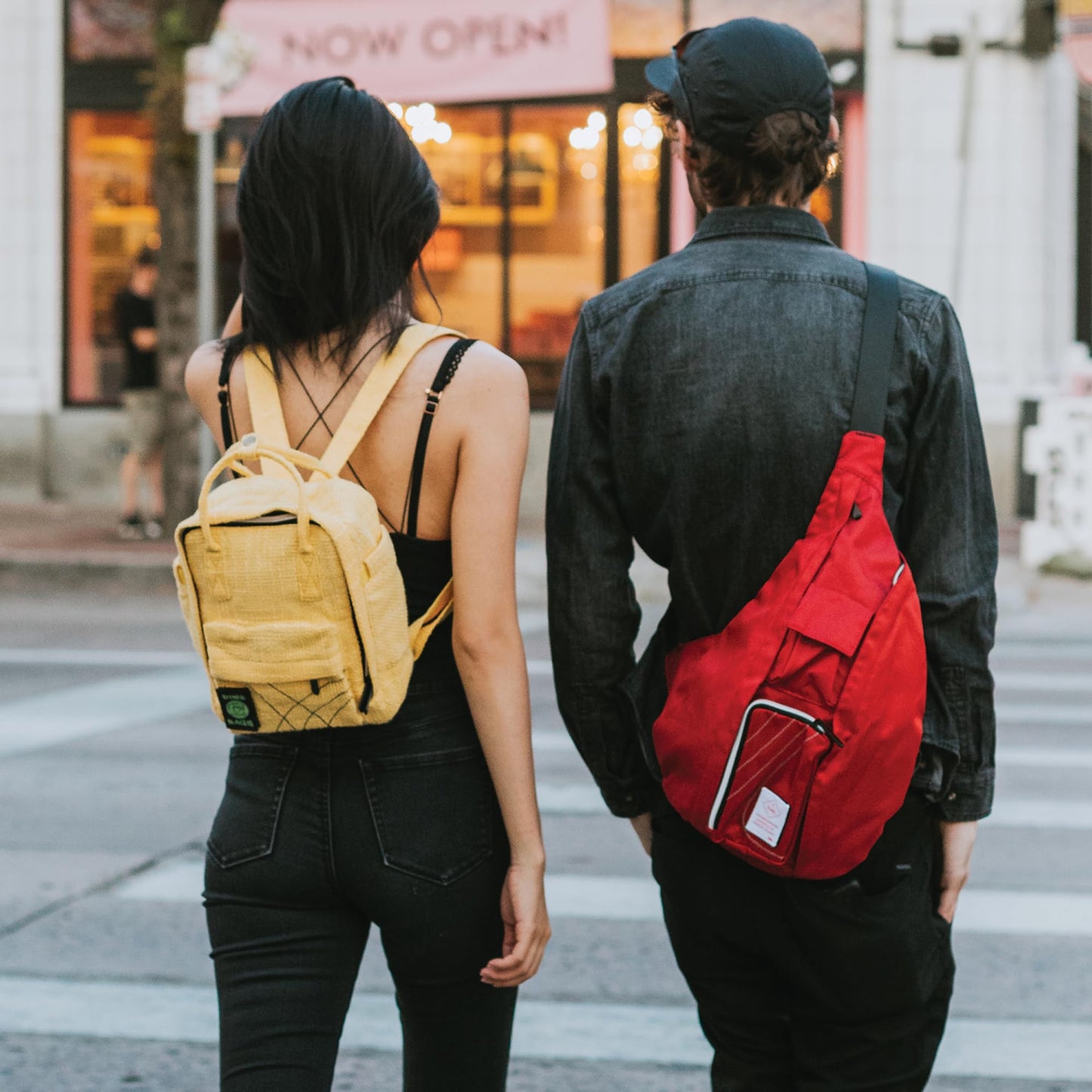DIME BAGS Mini Backpack, Compact Lightweight Everyday Travel Bag with 7 Pockets, Durable Hempster Material, Adjustable Straps & Top Handle, Water Bottle Holders & Interchangeable Patch (Yellow)