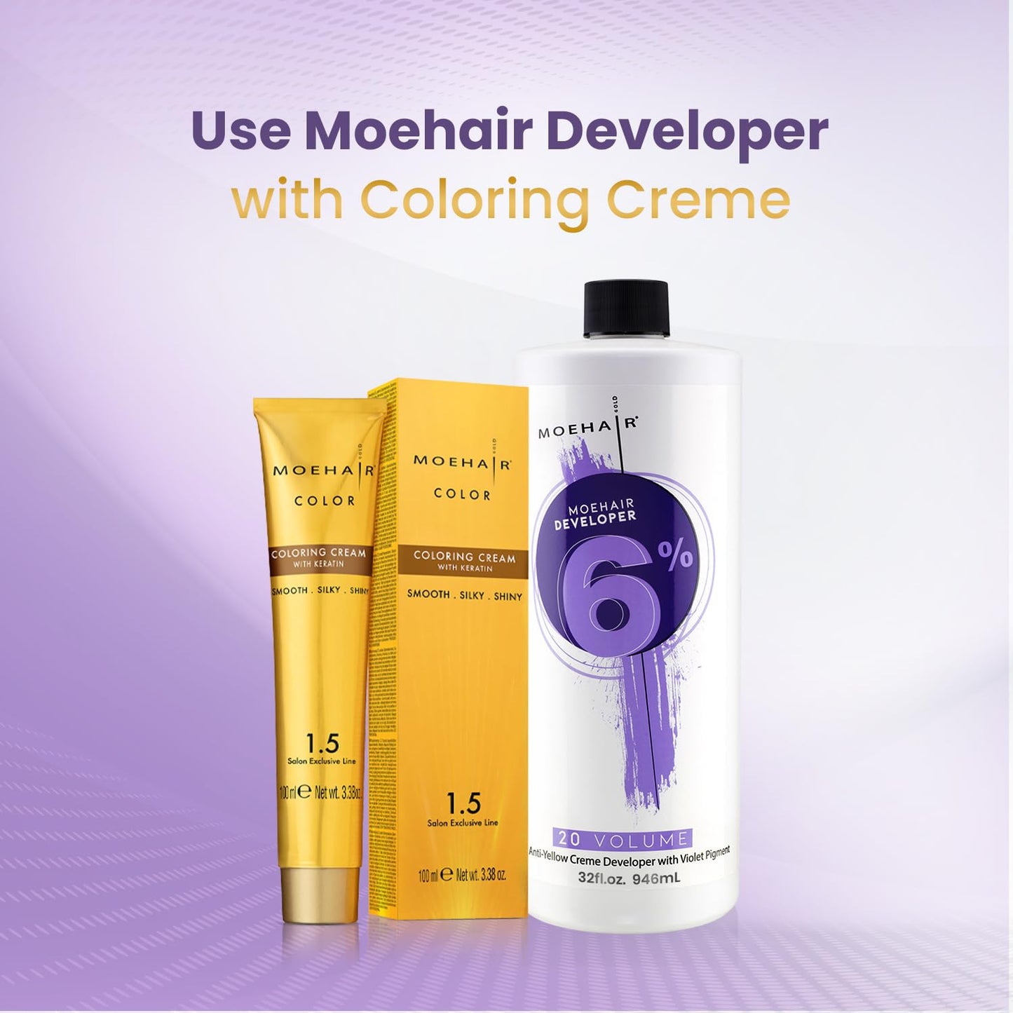 MOEHAIR Hair Color Developer 6% Hydrogen Peroxide | 20 Volume Cream Developer for Hair Coloring and Bleaching | Advanced Anti-Yellow Action |